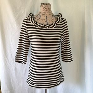 Kate Spade Ruffle Collar Tee 3/4 Sleeve Striped
